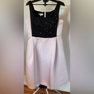 Teri Jon Black and Pink Sleeveless Cocktail Dress with Beaded Detail Size 16